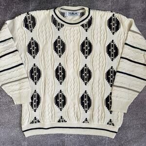 Men's Vintage 90's Lavane Off White Navy Blue Textured Crewneck 3D Sweater Sz XL